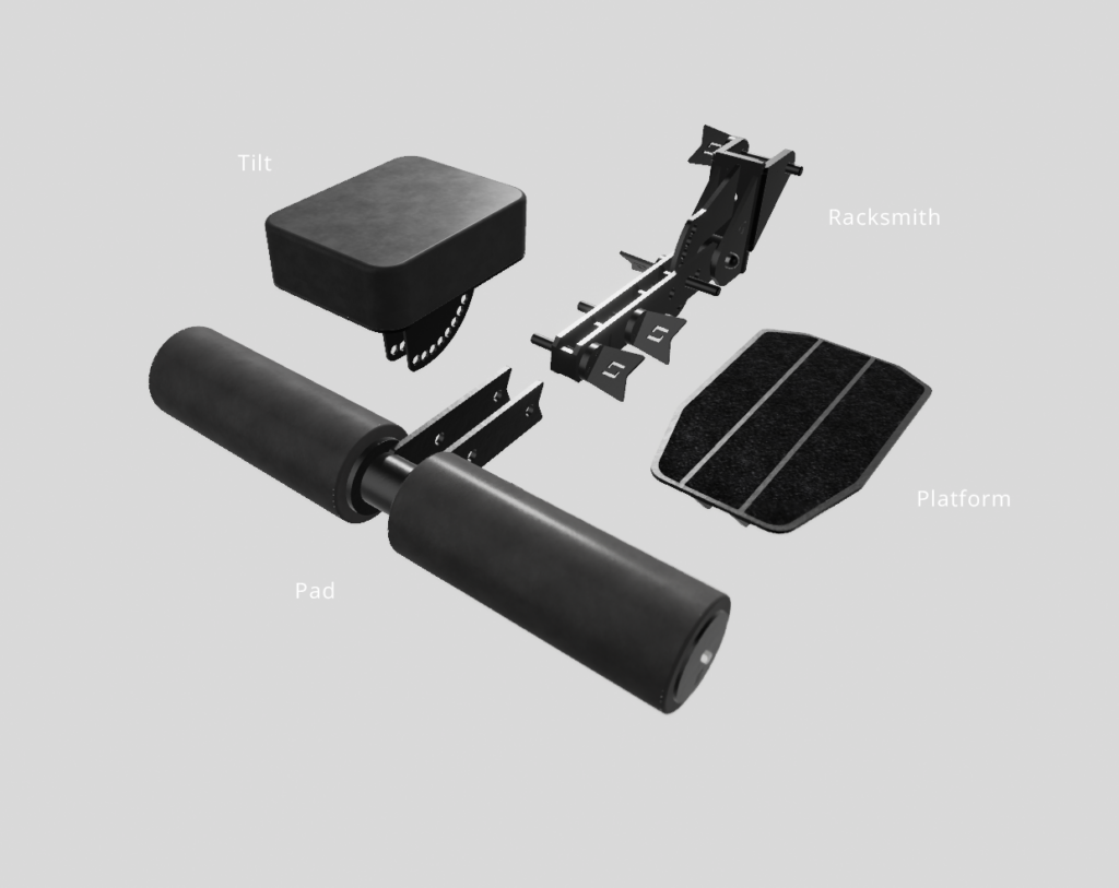 Racksmith rack attachment system with the Tilt, Pad, and Platform fitments